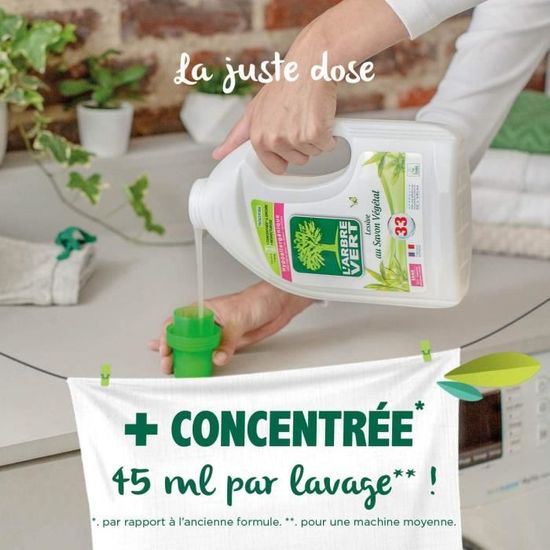 L'ARBRE VERT Lessive hypoallergénique au savon végétal 44 lavages