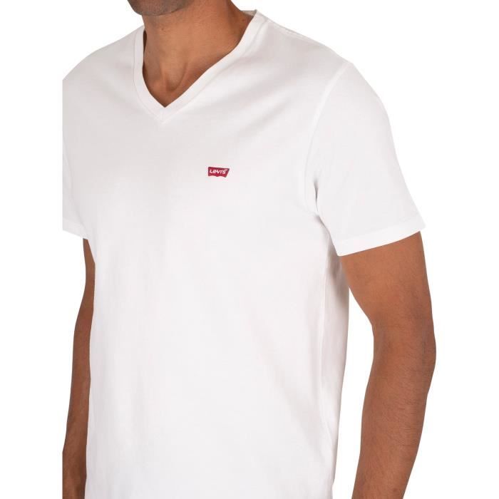 Levi s Pour des hommes T shirt original col en V blanc Blanc