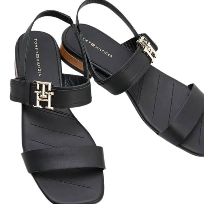 TOMMY HILFIGER HARDWARE FLAT Sandales Femme Noir Cdiscount