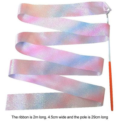 Lot De 2 Rubans De Gymnastique REEKNOKOL – Argenté, 2 Mètres, Baguette 30 Cm, Nylon Soyeux, Pour Danse Artistique, Sport Scolaire Et Fêtes