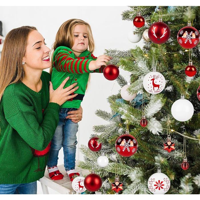 44 pièces d'ornements de boules de Noël rouge-vert, ensemble d