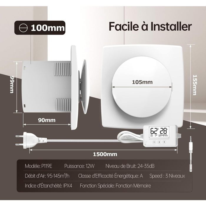 Extracteur d'Air 100mm Automatique pour Salle de Bain Hygroréglable 3 — free download