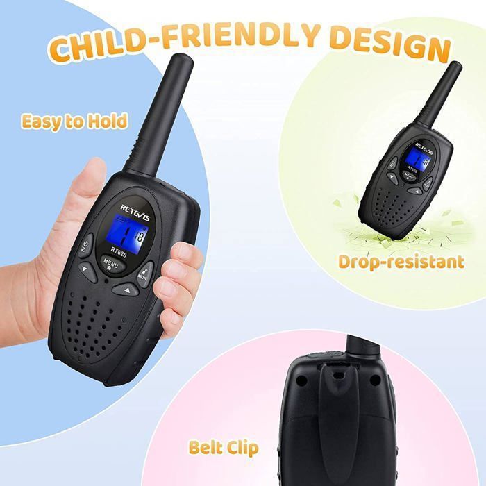 Talkies-Walkies Enfants Retevis RT628S - 3 Pièces - Mode Sécurisé Sans Étrangers - VOX Mains Libres - Pour Jeu, Camping, Aventure