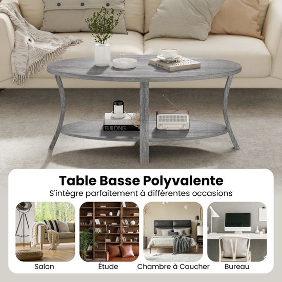 COSTWAY Table de Chevet à 3 Niveaux, Table d'Appoint Chevet, Table Basse Simple et Contemporain, pour Chambre, Salon 40x40x61cm (Modèle C Gris x 2