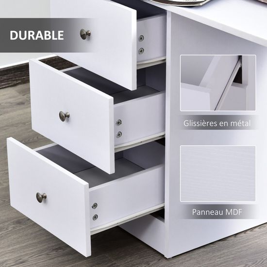 HOMCOM Bureau informatique table multi-fonctions 3 tiroirs 3 étagères dim. 120L x 49l x 72H cm panneaux de particules noyer