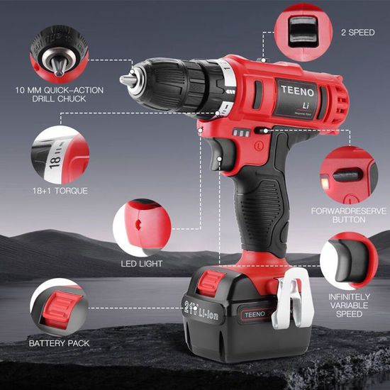 Perceuse Visseuse à Chocs 21V Sans Fil - 2 Batteries Lithium Chargeur Inclus Puissante Et Polyvalente Pour Le Bricolage Maison Percage Visage Et Fonction Percussion Conforme Ue 89538402