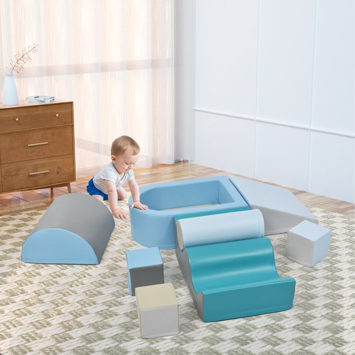 Blocs de construction doux pour enfants - 9 pièces - Bleu - PU ...