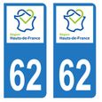 Lot 2 Autocollants Stickers plaque immatriculation voiture auto département 62 Pas-de-Calais Logo Région Hauts-de-France-0