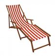Chaise longue rayures rouge et blanc - ERST-HOLZ - 10-314F - Pliant - Bois massif - Meuble de jardin-0