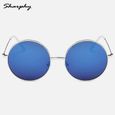 SHARPHY® Lunettes de soleil  Homme Femme Rétro Argent Frame Grandes lunette rondes Verre de lunettes Bleu-0