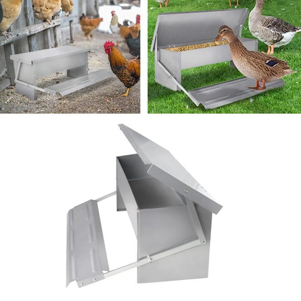 Mangeoire Automatique Pour Poules Galvanisée - 4,5 Kg - Anti-gaspillage, Pour Extérieur/intérieur - 12