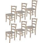 T M C S Tommychairs - Set 6 chaises cuisine VENICE, structure en bois de hêtre peindré en aniline grise claire et assise en tissu chamois