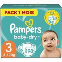 PAMPERS Baby Dry Taille 3 - 6 à 10 kg - 198 couches - Format Pack 1 mois