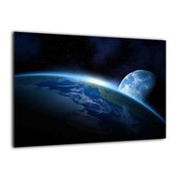 ALLboards Tableau en Verre Magnétique Style Cosmos Terre Lune Univers 90x60cm, Impression sur Verre