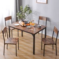 Ensemble Table à Manger 108 x 65 x 75 cm,Style Industriel,4 Chaises 41 x 38 x 45cm, Cadre en acier, Marron Rustique + Noir