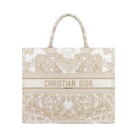 DIOR Dior 23 new BOOK grand sac cabas femme brodé motif papillon doré et blanc voyageant autour du monde M 42*35*18.5.