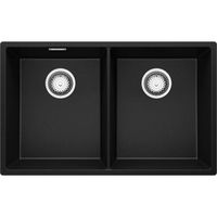 Évier Cusine en Granit Noir Metallic, 76x47 cm, Évier 2 Bacs + Kit de Vidage, Évier au meuble 80cm - London 80 Twin Slim