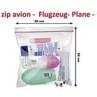 5 ex - Pochette Sachet zip avion avec fermeture par ZIP 20 X 20 cm agrée pour les liquides en avion, aéroport