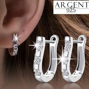 PAIRE de Boucles d/' OREILLES Créoles en ARGENT Rhodié et ZIRCONIUM Neuves NEW