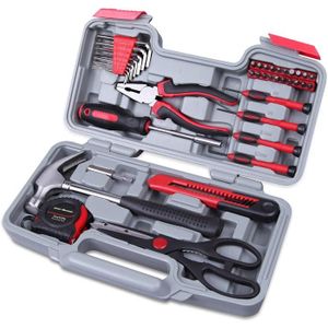 VALISETTE - MALLETTE Ensemble d'outils 39pcs, Mallette d'outils multifonction pour les travaux de la maison, Trousse d'outils à main, Rouge