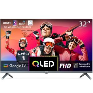 Téléviseur LED CHiQ TV intelligente L32QM8G 32 pouces, UHD QLED avec HDR, Sans cadre et métallique, Google TV, Dolby Audio, Google Assistant