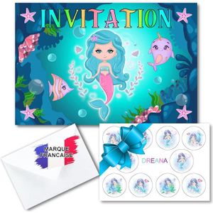 FAIRE-PART - INVITATION Party Supplie - Limics24 - Créatif Carte Invitation Anniversaire Fille Français Sur Thème La Sirene 10 Invités (10 Cartons