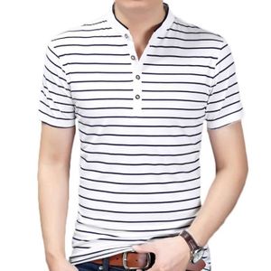 POLO Polo Homme rayé col standup Tee shirt Homme manches courtes de mince-Blanc