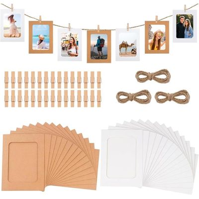 30 Cadres Photo Papier Kraft Avec Pinces, Clous Et Cordes - Kit Décoration Murale Vintage