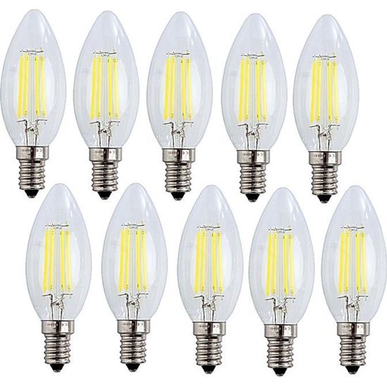 10X E14 Forme Bougie LED 4W Filament Ampoule LED Lampe Blanc Froid 6500k Flame Tip Bright Lampe 400LM Non Dimmable AC220-240V