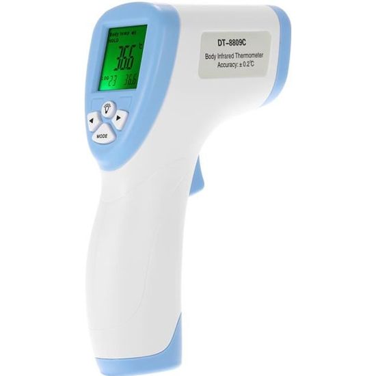 Thermomètre frontal infrarouge sans contact Thermomètre frontal Thermomètre infrarouge portatif DT8809C bleu livré sans batterie