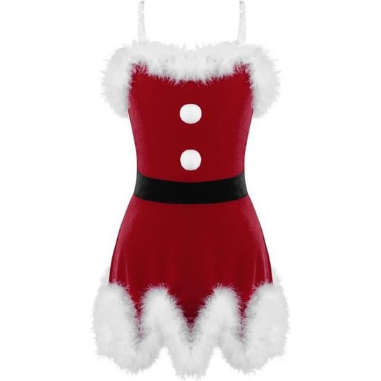 3 Pièces Costume Mère Noël Velours - Robe Rouge Cape Et Bonnet Pour Femme Cosplay Noël