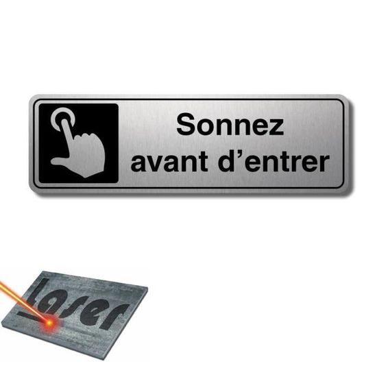 Türschild "Sonnez Avant D'entrer" – Selbstklebende Acryl-Gravur, Goldfarben, 13x4cm