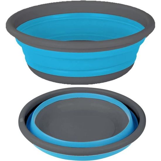 Bassine à Vaisselle Carrée Pliable Avec Trous De Suspension - Blanc + Bleu Taille M Pour Camping Et Caravane