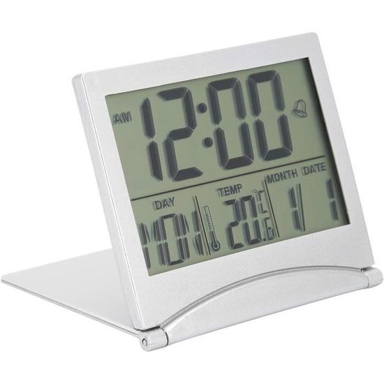 NOKLEAD Réveil De Voyage Mini Horloge Numérique LCD Portable Avec Calendrier Retroeclaire 12 24h Temperature Miroir De Maquillage Petite Horloge De Bureau Pliable A Piles Noir Fiche Technique Et Pri