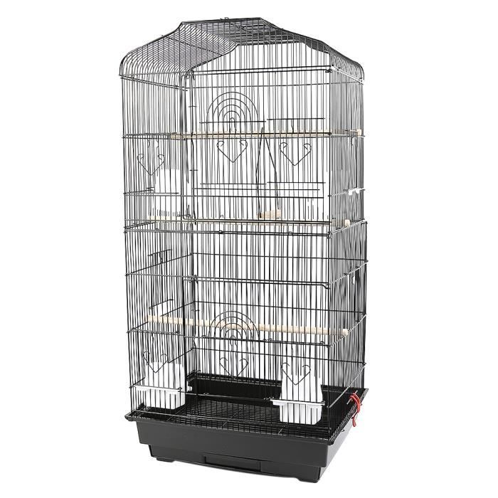 HEk Cage à Oiseaux avec mangeoires perchoirs en Métal 48 x 36 x 91 cm Noir