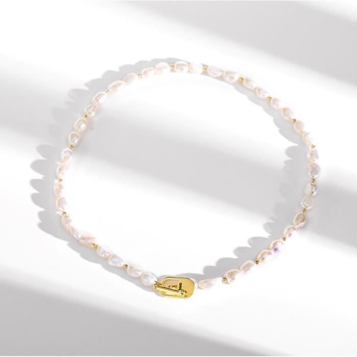 Collier En Perles De Perles Blanches Plaqué Or Gold