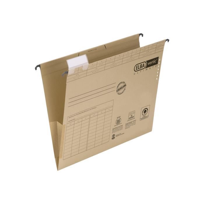 ELBA vertic ULTIMATE - Dossier suspendu - base-V - A4 - pour 330 feuilles - à onglets - marron naturel (pack de 25)