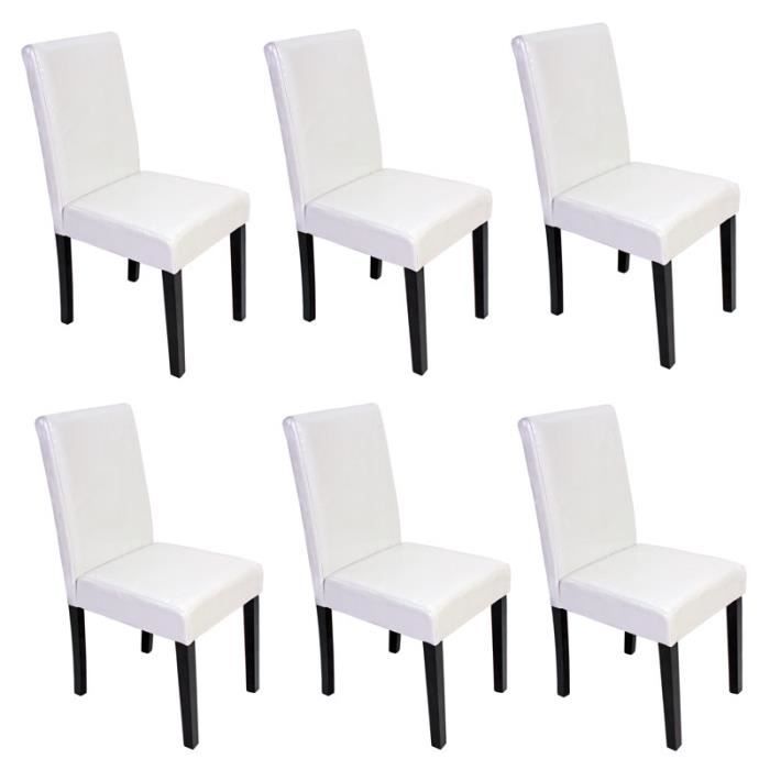 Lot de 6 chaises de séjour Littau, PU, blanc, pieds foncés