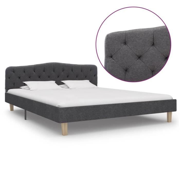Cadre De Lit Capitonné: Queen Size 160*200Cm - Design Classique&Élégant - Intime&Confortable En Tissu&Bois - Sommier Inclus - Gris