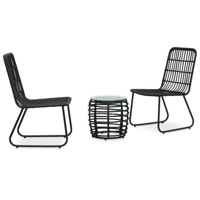 Set bistrot 3 pcs Ensemble repas de jardin Ensemble Table et Chaises Résine tressée Noir