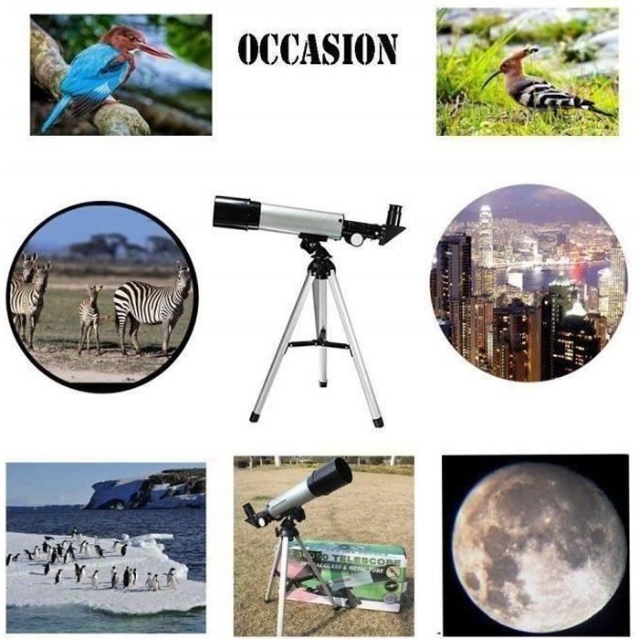 Télescope,360x50 Télescope Lunette Terrestre et Astronomique-Pour les Enfants Observation des Etoiles Lune Oiseaux meilleurs T0D28A