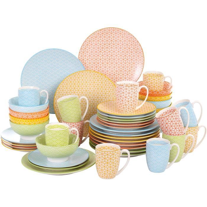 SERVICE A CAFE vancasso, série Natsuki, Service de Table, 48 pièces, pour 12 Personnes, Style Japonais, 4 Couleurs100