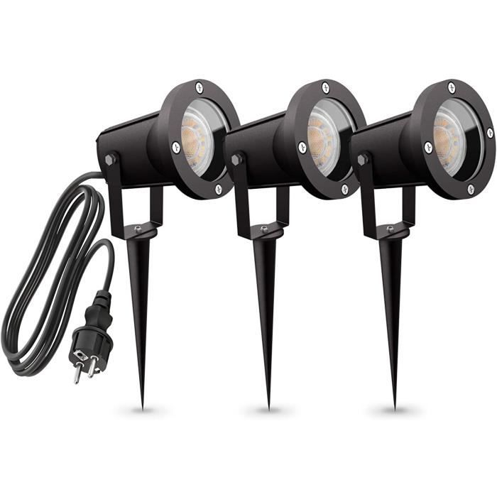 PROJECTEUR EXTERIEUR um CARI Lot de 3 lampes de jardin avec piquet Spot de jardin noir eacutetanche pour spot GU10 cacircble de1405