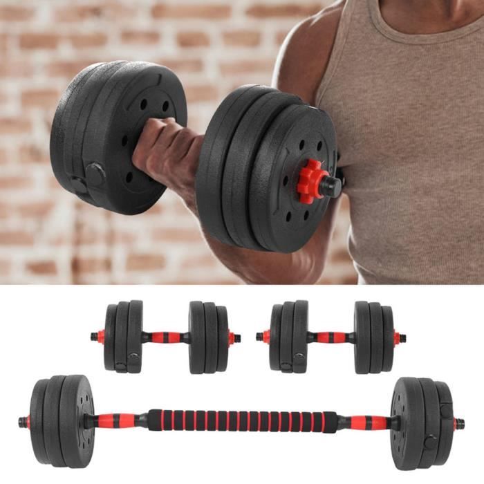 Qutianshop® Ensemble d'haltères 2 x 10kg haltères poids réglable Barbell Body Building Set équipement de fitness