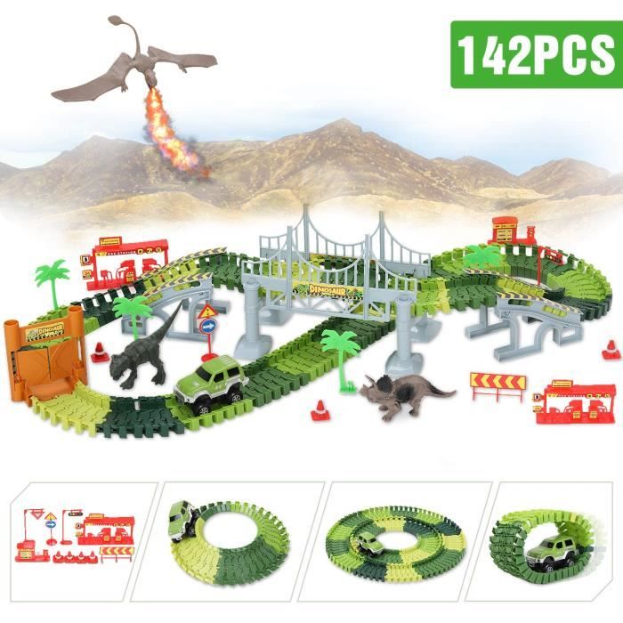 Circuit Voiture Dinosaure Flexible Electrique Jouet, Dinosaur Track Toy pour Cadeau Jeux Educatif Garcon Fille Enfant
