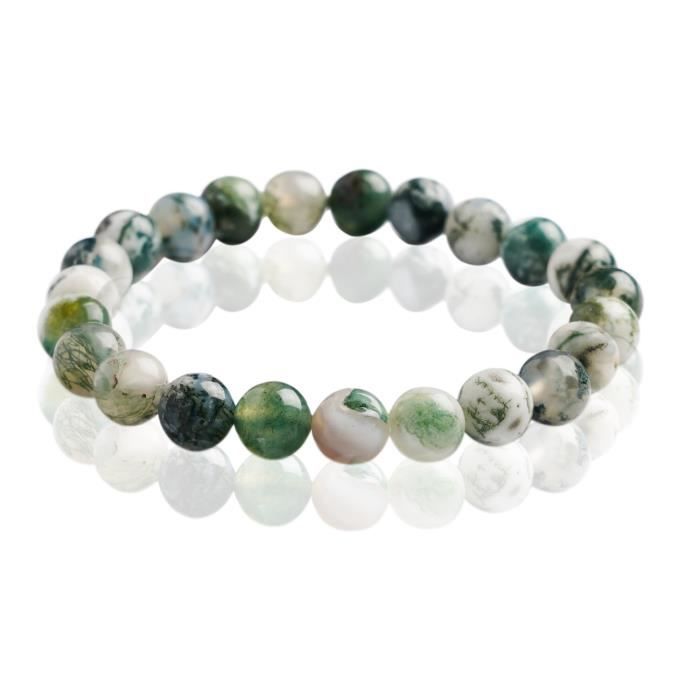 Bracelet Pierre Naturelle Agate mousse 8mm , Bracelet perle , Pierre Précieuse pour homme et femme