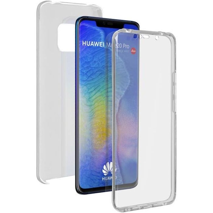 Coque Huawei Mate 20 Pro Protection 360° Silicone + Polycarbonate transparent Blanc
