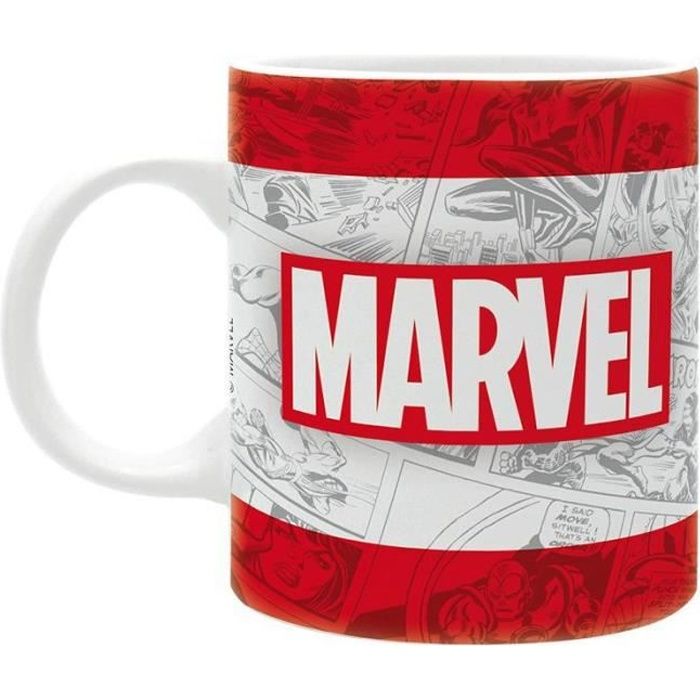 Tasse Marvel Logo classique blanc, imprimé, en céramique, capacité environ 320 ml. 9,5 cm x 8 cm