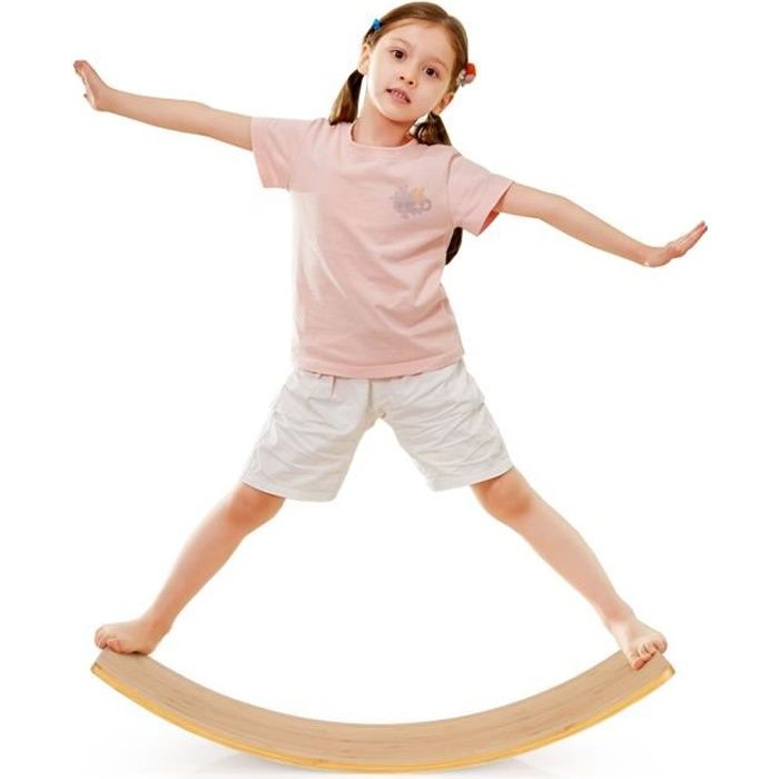 COSTWAY Planches d'Equilibre Entraînement à Bascule en Bambou avec Bords Arrondis 90,5 x 30 x 16,5 cm Charge 150 kg pour Tout-petits