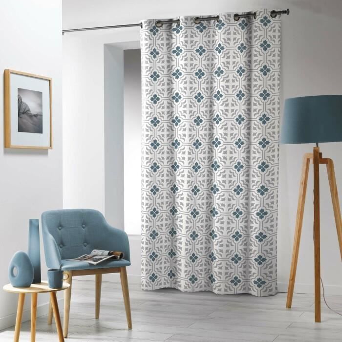 RIDEAU A OEILLETS 140 x 240 CM MICROFIBRE IMPRIMEE AZULERO